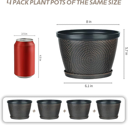 Quarut 4 Pack 8 Inch Flower Pots Planters for Outdoor Indoor