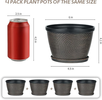 Quarut 4 Pack 6 Inch Flower Pots Planters for Outdoor Indoor