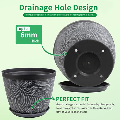 Quarut Large Planter Pot, Plastic Flower Pots with Drainage Hole & Saucer