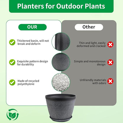 Quarut Large Planter Pot, Plastic Flower Pots with Drainage Hole & Saucer