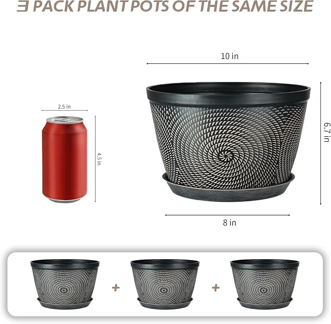 Quarut 10 Inch Flower Pots,3 Pack Planters for Outdoor Indoor