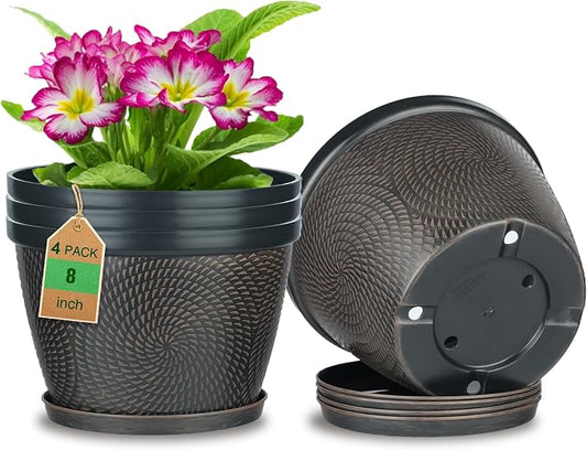 Quarut 4 Pack 8 Inch Flower Pots Planters for Outdoor Indoor