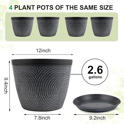Quarut 12 in Large Plant Pot,Plastic Flower Pots with Drainage Hole &Saucer