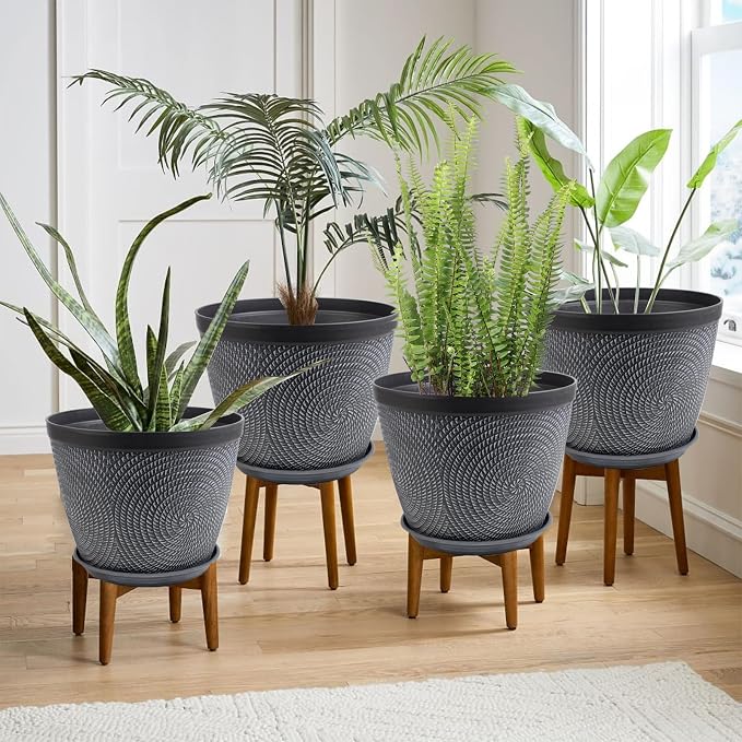 Quarut Large Planter Pot, Plastic Flower Pots with Drainage Hole & Saucer