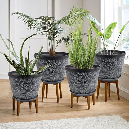 Quarut Large Planter Pot, Plastic Flower Pots with Drainage Hole & Saucer