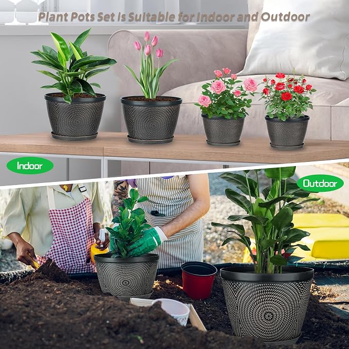 Quarut 4 Pack 8 Inch Flower Pots Planters for Outdoor Indoor