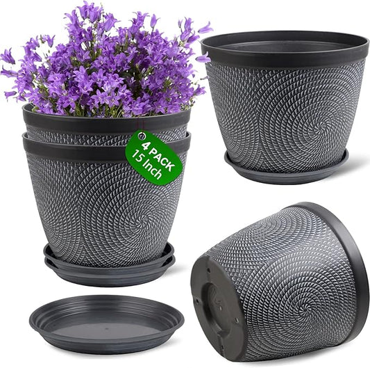 Quarut Large Planter Pot, Plastic Flower Pots with Drainage Hole & Saucer