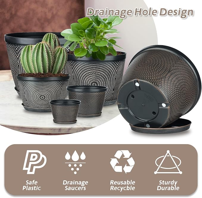 Quarut 4 Pack 8 Inch Flower Pots Planters for Outdoor Indoor