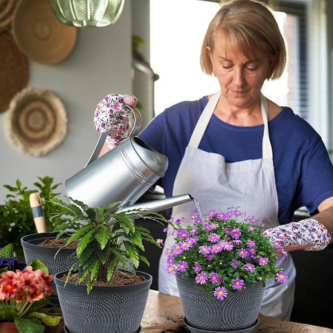 Quarut Flower Pots for Outdoor,Plastic Plant Pots with Drainage Hole & Tray