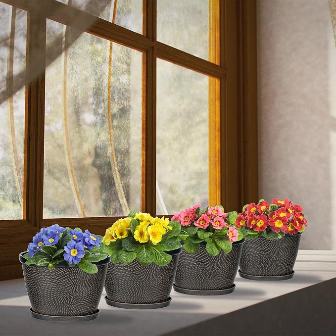 Quarut 4 Pack 6 Inch Flower Pots Planters for Outdoor Indoor