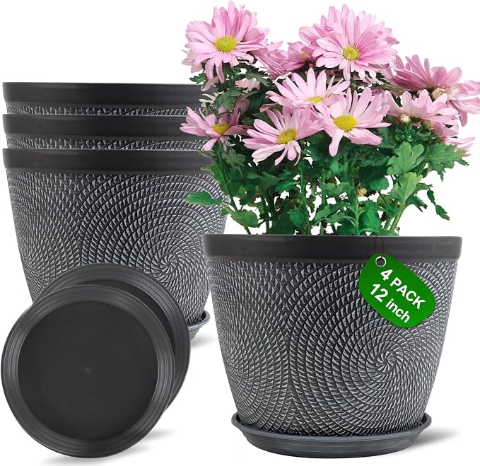 Quarut 12 in Large Plant Pot,Plastic Flower Pots with Drainage Hole &Saucer