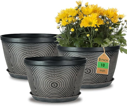Quarut 10 Inch Flower Pots,3 Pack Planters for Outdoor Indoor